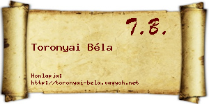 Toronyai Béla névjegykártya